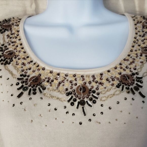 NWT Coldwater Creek L Cream SILK Blend Embroidered Beaded Slvless Knit Women Top - Picture 10 of 10